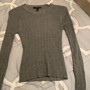 Forever 21 Grey Ribbed Fitted Long sleeve top